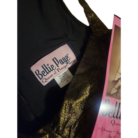 Bettie Page Queen Of Pinups Fit & Flare Midi Dress Womens 8 Burnished Gold Retro - Picture 6 of 9